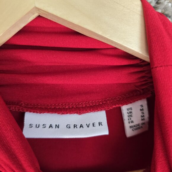 Susan Graver Top Womens Small Red Liquid Knit Mock Neck Blouse Stretch Ladies - Picture 6 of 7